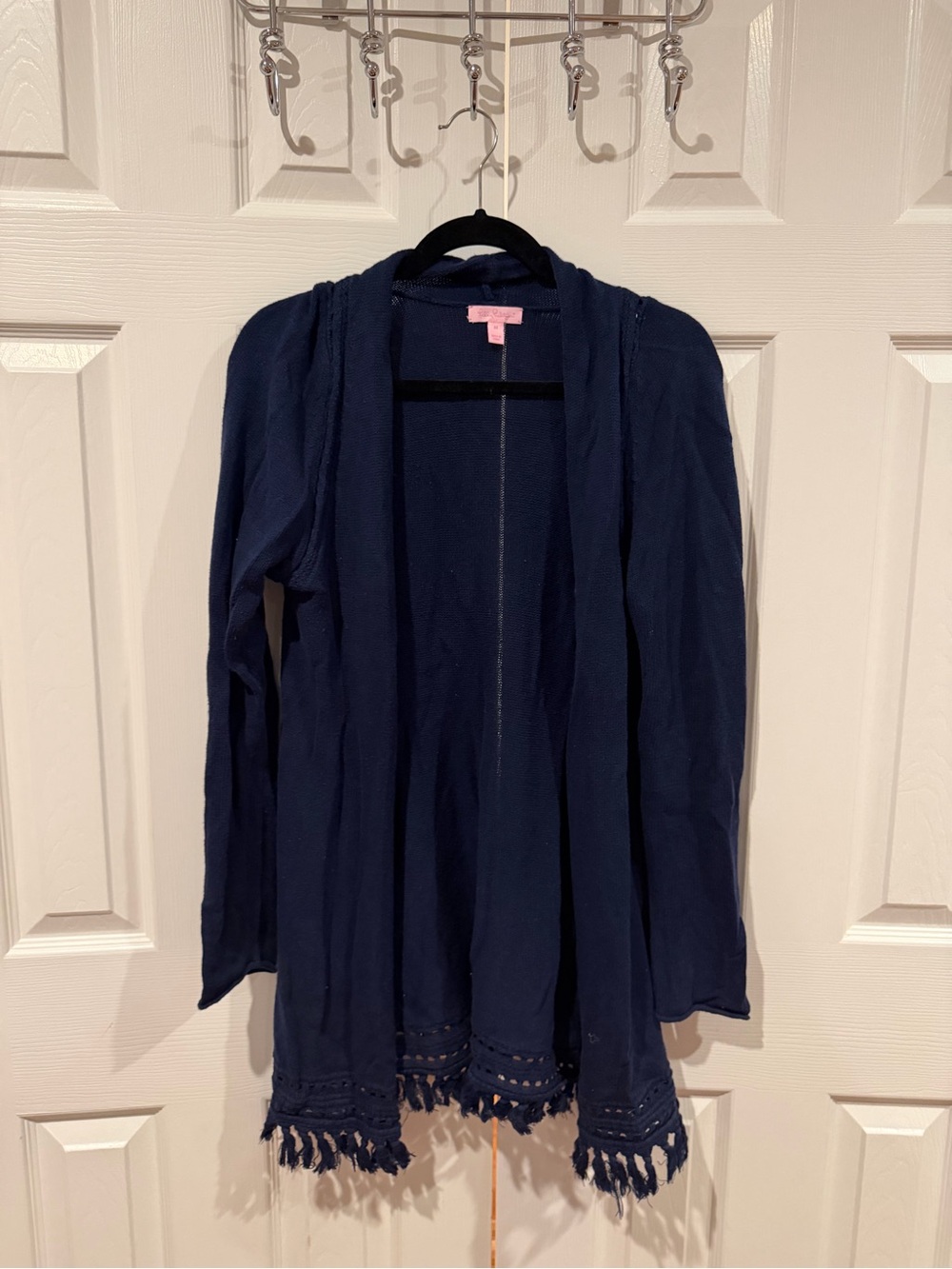 Lilly Pulitzer Navy Open-Front Cardigan with Fringe